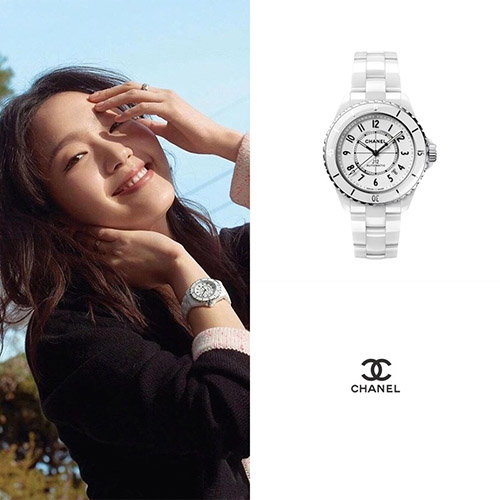 샤넬 J12 워치 칼리버 38mm 화이트 다이얼 쿼츠 세라믹 스틸 시계 H5699 김고은