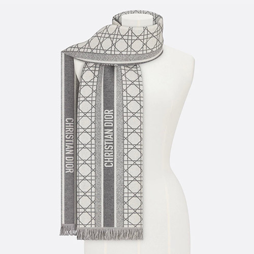 디올 여성 까나쥬 캐시미어 버진 울 스카프 그레이 에크루 31CAN205I005-C812 -  Dior Cannage Cashmere Virgin Wool Scarf Gray Ecru