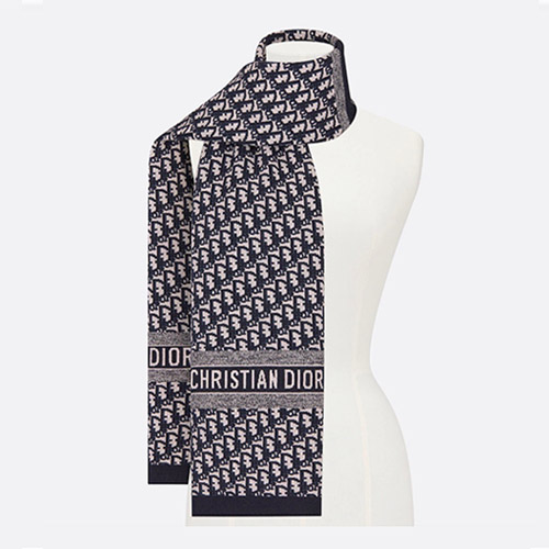 디올 오블리크 스카프 네이비 블루 테크니컬 캐시미어 15DOB201I099-C540 - Dior Oblique Scarf Navy Blue Technical Cashmere