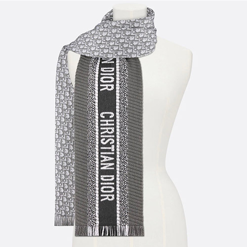 디올 여성 오블리크 유니버시티 리버시블 스카프 울 실크  그레이 14CDO301I985-C813 - Dior Oblique University Reversible Scarf Wool Silk 