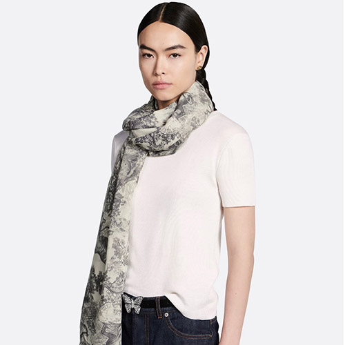 디올 트왈 드 주이 소바쥬 스톨 아이보리 그레이 캐시미어 34JOU300I002-C810 - Dior Toile De Jouy Sauvage Stole Ivory Gray Cashmere