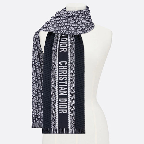 디올 여성 오블리크 유니버시티 리버시블 스카프 울 실크 네이비 블루 14CDO301I985-C540 - Dior Oblique University Reversible Scarf Wool Silk Navy Blue
