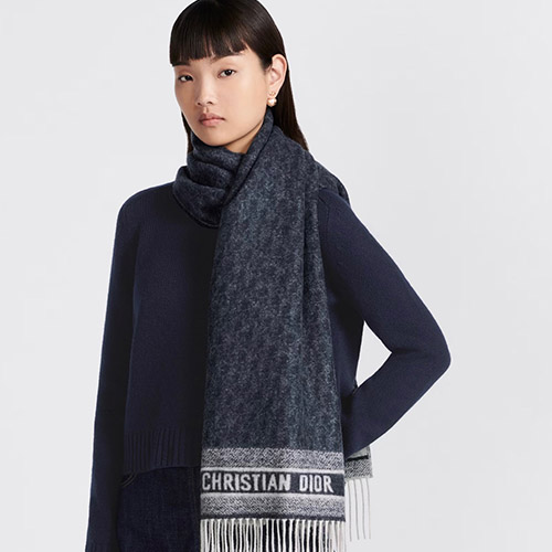 디올 여성 오블리크 [캐시미어 100%] 머플러 네이비 25CDO309I093_C540 - Dior Oblique Cashmere 100 Scarf Navy