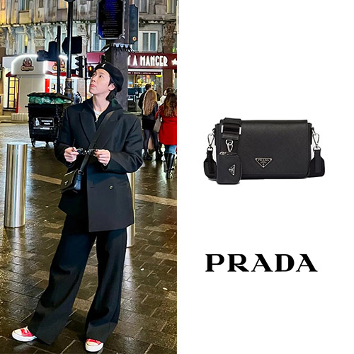 프라다 사피아노 레더 숄더백 블랙 2VD059 - Prada Saffiano Leather Shoulder Bag Black