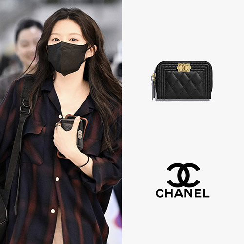 샤넬 캐비어 보이 지퍼 블랙 빈티지 은장 카드지갑 A80602 고윤정
