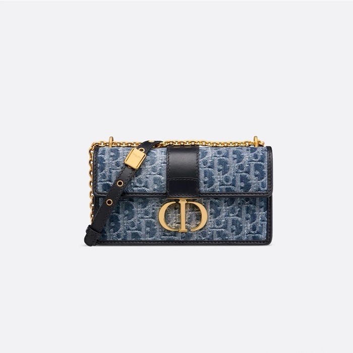 디올 30 몽테인 이스트웨스트 체인백 M9334UDCE_M49E - Dior 30 Montaigne East-West Bag with Chain Denim Oblique Jacquard Blue