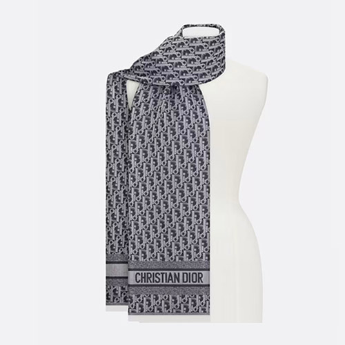 디올 여성 오블리크 코튼 울 실크 스톨 네이비 블루 32DOB301I130-C525 - Dior Oblique Cotton Wool Silk Stole Navy Blue