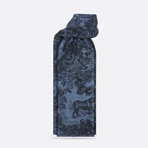 디올 트왈 드 주이 소바쥬 스톨 캐시미어 데님 블루 34JOU300I002-C525 - Dior Toile De Jouy Sauvage Stole Cashmere Denim Blue