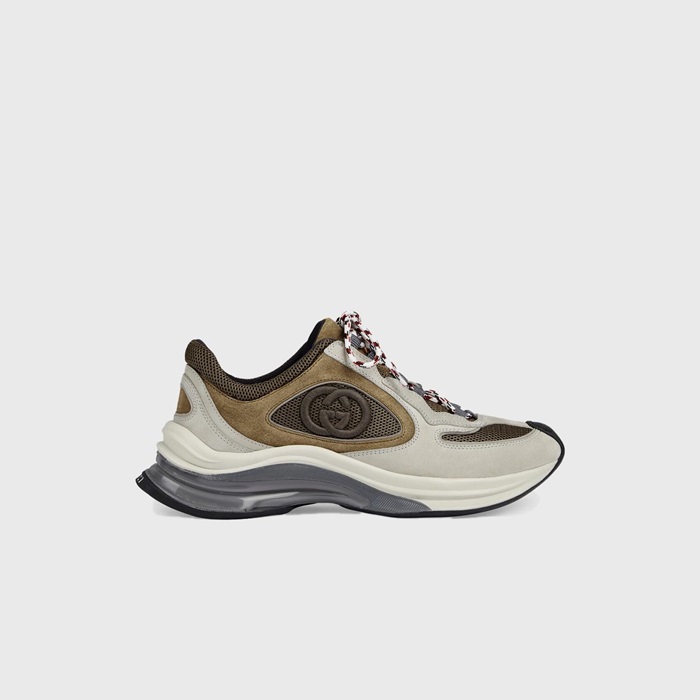 구찌 런 카키/그레이 스웨이드 스니커즈 【매장-160만원대】 - Gucci Womens Khaki Sneakers - gu5049x