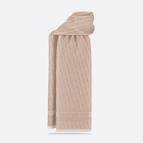 디올 여성 오블리크 코튼 울 실크 스톨 베이지 32DOB301I130-C125 - Dior Oblique Cotton Wool Silk Stole Beige