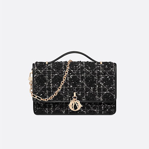 디올 미스 디올 탑 핸들 백 블랙 트위드 M0997OTKV - Dior Miss Dior Top Handle Bag Black Tweed