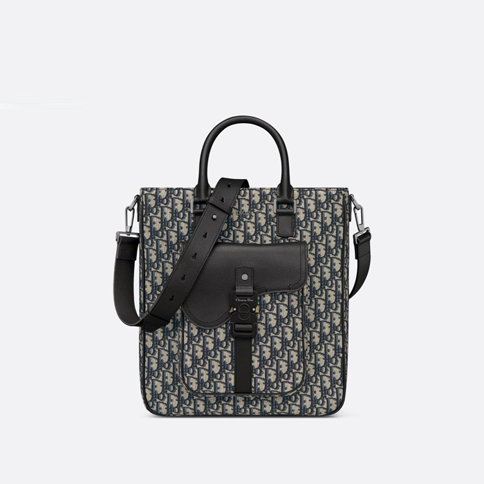 디올 새들 토트백 디올 오블리크 자카드 그레인드 카프스킨 베이지 블랙 1ADSH241YKS - Dior Saddle Tote Bag Dior Oblique Jacquard with Grained Calfskin Beige Black