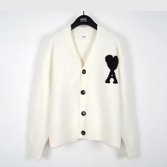 아미 남/녀 화이트 브이넥 가디건 - Ami Unisex Pink Cardigan - amc9122x
