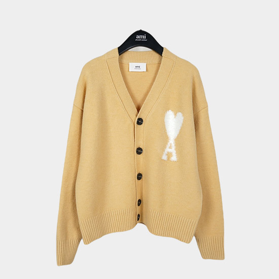 아미 남/녀 카멜 브이넥 가디건 - Ami Unisex Pink Cardigan - amc9112x