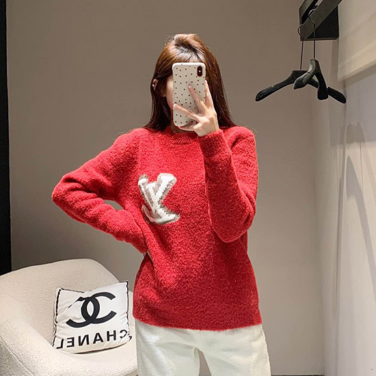루이비통 로고 모자이크 데칼 풀오버 니트 스웨터 레드 lou9833 - Louis Vuitton Logo Mosaic Decal Pullover Knit Sweater