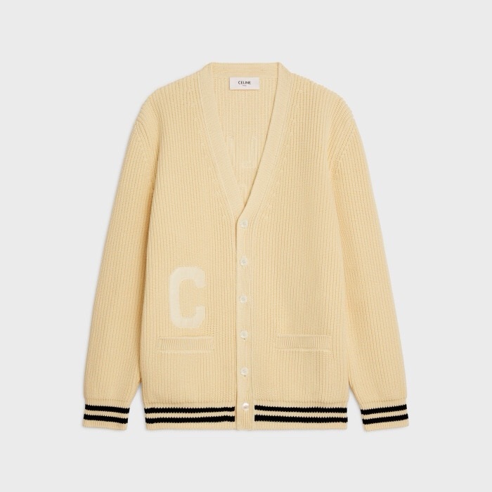 셀린느 남/녀 아이보리 브이넥 가디건 - Celine Unisex Ivory Cardigan - cec7173x