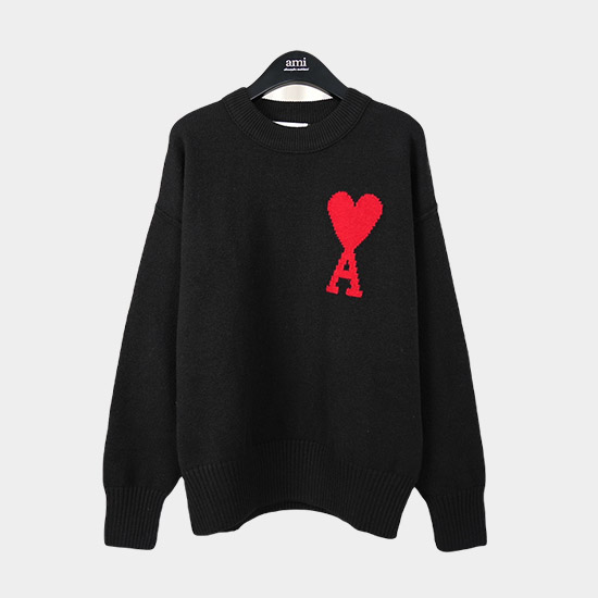 아미 남/녀 크루넥 니트 블랙 - Ami Unisex Pink Knits am9011	
