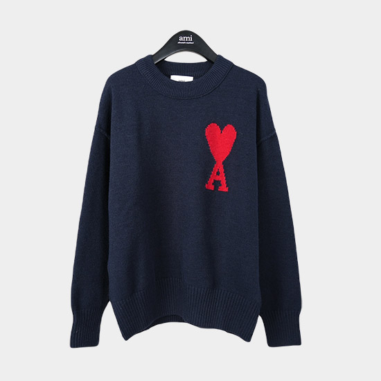 아미 남/녀 크루넥 니트 네이비 - Ami Unisex Pink Knits am9011