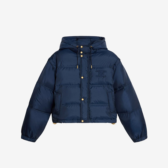 셀린느 라이트웨이트 나일론 크롭 트리옹프 다운 자켓 네이비 2W661901V - Celine Cropped Triomphe Down Jacket in Lightweight Nylon Navy