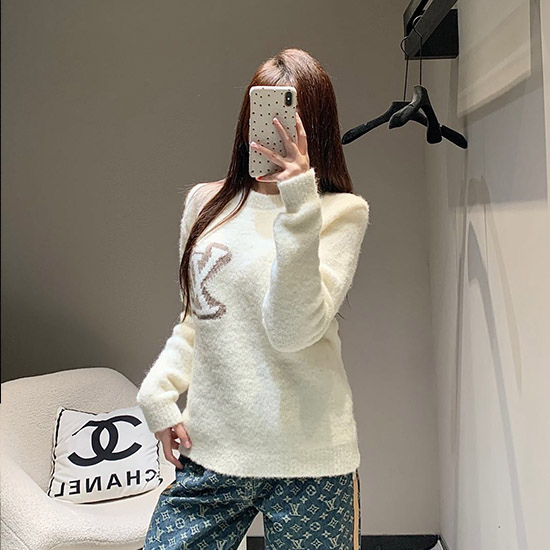 루이비통 로고 모자이크 데칼 풀오버 니트 스웨터 화이트 lou9833 - Louis Vuitton Logo Mosaic Decal Pullover Knit Sweater