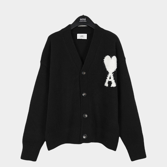 아미 남/녀 블랙 브이넥 가디건 - Ami Unisex Pink Cardigan - amc9122x