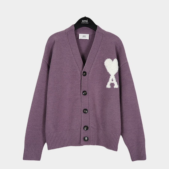 아미 남/녀 퍼플 브이넥 가디건 - Ami Unisex Pink Cardigan - amc9122x