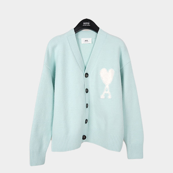 아미 남/녀 블루 브이넥 가디건 - Ami Unisex Pink Cardigan - amc9112x