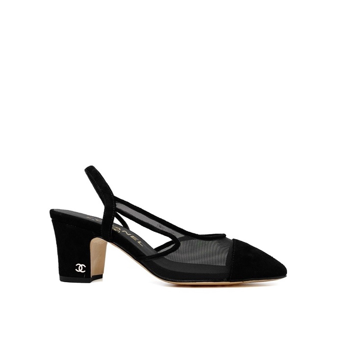 샤넬 여성 미들힐 슬링백 - Chanel Womens Black Slingback - chs7432x