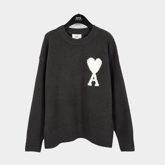 아미 남/녀 크루넥 니트 그레이 - Ami Unisex Pink Knits am9022	