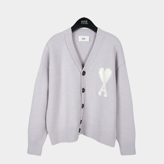 아미 남/녀 그레이 브이넥 가디건 - Ami Unisex Pink Cardigan - amc9112x