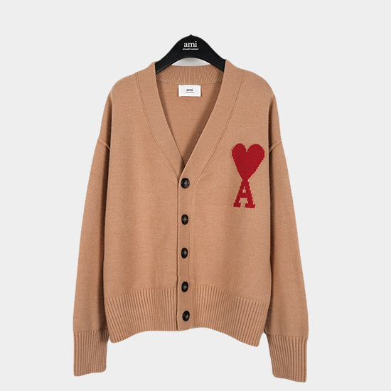 아미 남/녀 베이지 브이넥 가디건 - Ami Unisex Pink Cardigan - amc9122x
