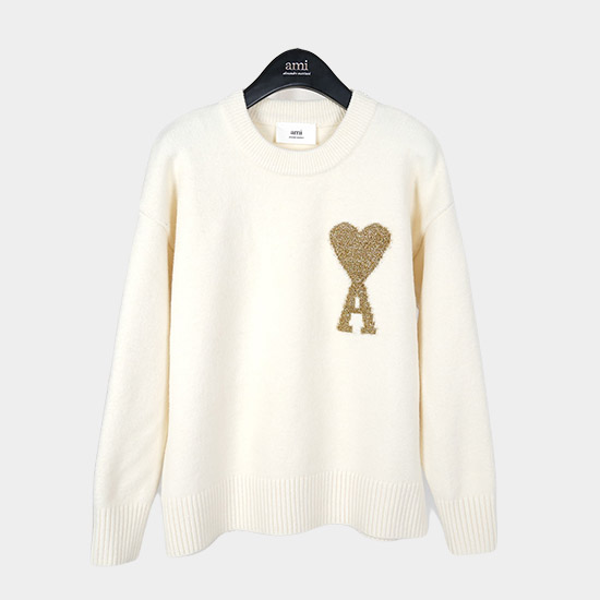 아미 남/녀 크루넥 니트 화이트 - Ami Unisex Pink Knits am9023	