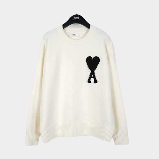 아미 남/녀 크루넥 니트 화이트 - Ami Unisex Pink Knits am9022	