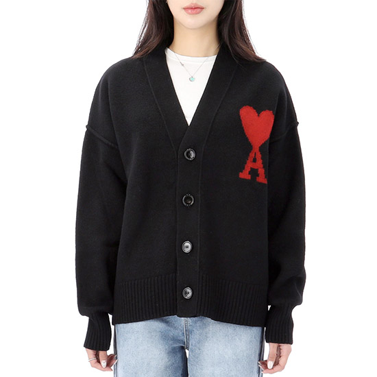 아미 남/녀 블랙 브이넥 가디건 - Ami Unisex Pink Cardigan - amc9112x