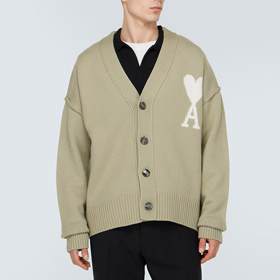 아미 남/녀 그린 브이넥 가디건 - Ami Unisex Pink Cardigan - amc9112x