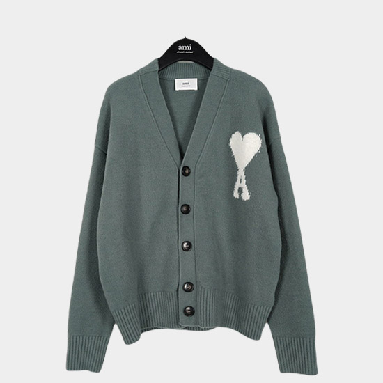 아미 남/녀 그린 브이넥 가디건 - Ami Unisex Pink Cardigan - amc9122x
