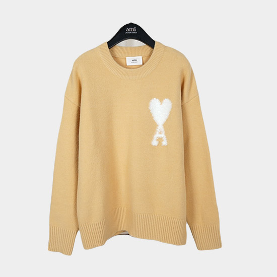 아미 남/녀 크루넥 니트 카멜 - Ami Unisex Pink Knits am9011 
