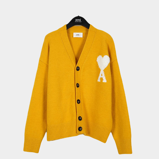 아미 남/녀 옐로우 브이넥 가디건 - Ami Unisex Pink Cardigan - amc9122x
