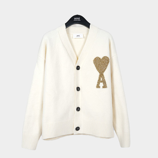 아미 남/녀 화이 브이넥 가디건 - Ami Unisex Pink Cardigan - amc9133x