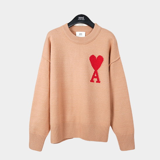아미 남/녀 크루넥 니트 베이지 - Ami Unisex Pink Knits am9022