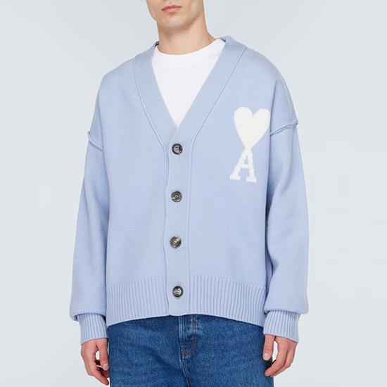아미 남/녀 블루 브이넥 가디건 - Ami Unisex Pink Cardigan - amc9112x