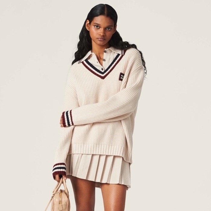 미우미우 여성 브이넥 니트 - Miumiu Womens V-neck Knitwear - mic7956x