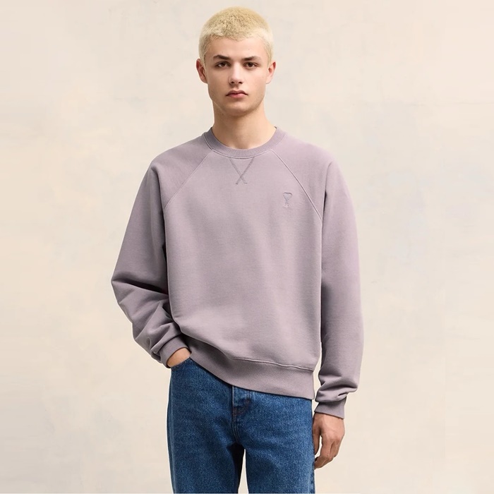 아미 남성 라운드 맨투맨 연퍼플 - Ami Mens Round Tshirt - amc7617x