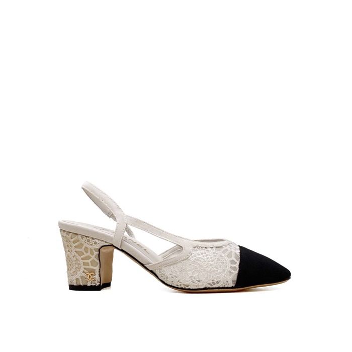 샤넬 여성 미들힐 슬링백 - Chanel Womens White Slingback - chs7445x