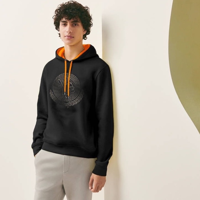 에르메스 남성 블랙 후드티 - Hermes Mens Black Hoodie - he7351x