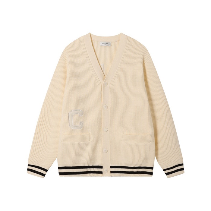 셀린느 남/녀 아이보리 브이넥 가디건 - Celine Unisex Ivory Cardigan - ce7265x