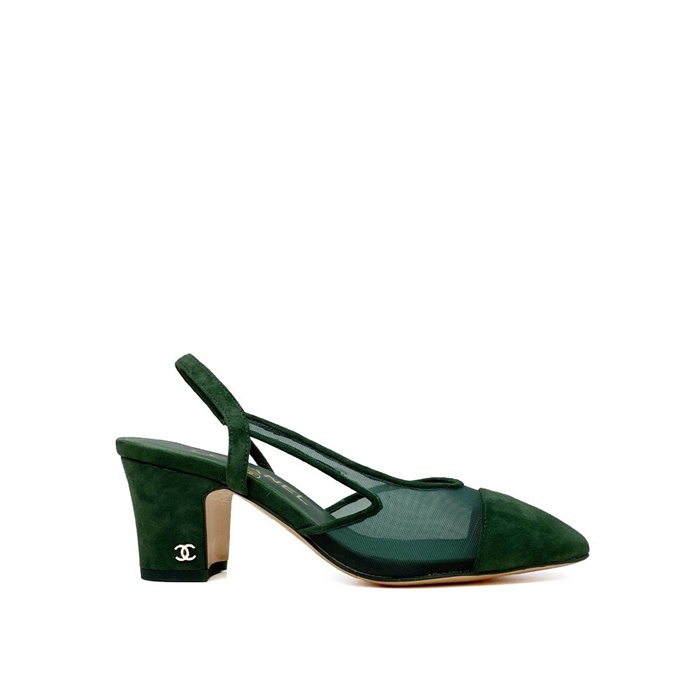 샤넬 여성 미들힐 슬링백 - Chanel Womens Green Slingback - chs7433x
