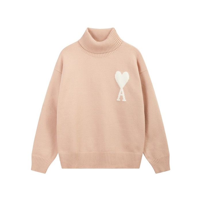 아미 남/녀 핑크 터틀넥 니트 - Ami Unisex Camel Knits - amc9111x