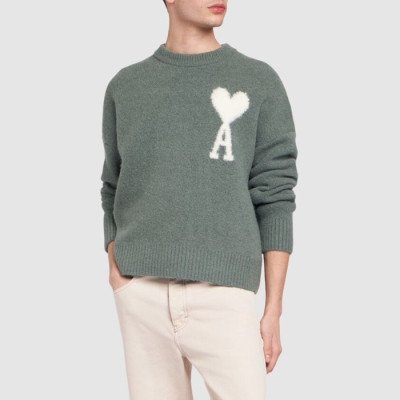 아미 남/녀 크루넥 니트 그린 - Ami Unisex Pink Knits am9022