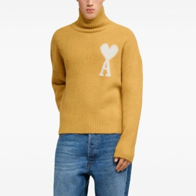 아미 남/녀 터틀넥 니트웨어 옐로우 - Ami Unisex Turtle-neck Knitwear - amc7466x